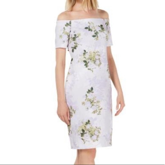 calvin klein floral off the shoulder dress